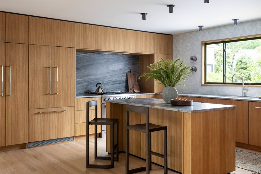 Renovated mid-century modern living space from a complete Greenwich, CT remodel by Cola Studios